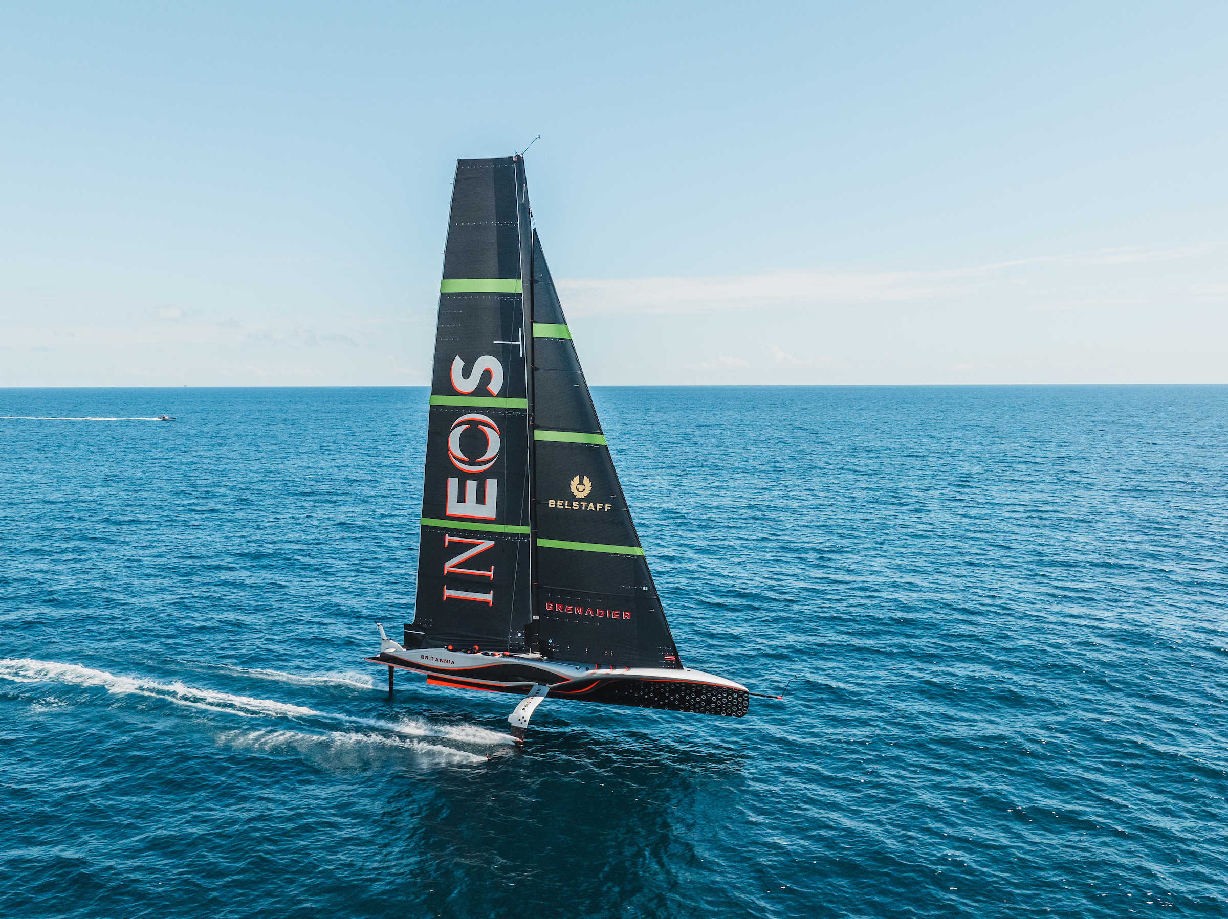 INEOS Britannia AC75 foiling in Barcelona during the previous America’s Cup cycle, May 2024